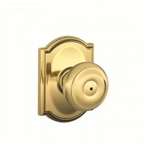F40 Georgian Knob Privacy Lock with Camelot Trim Bright Polished Brass