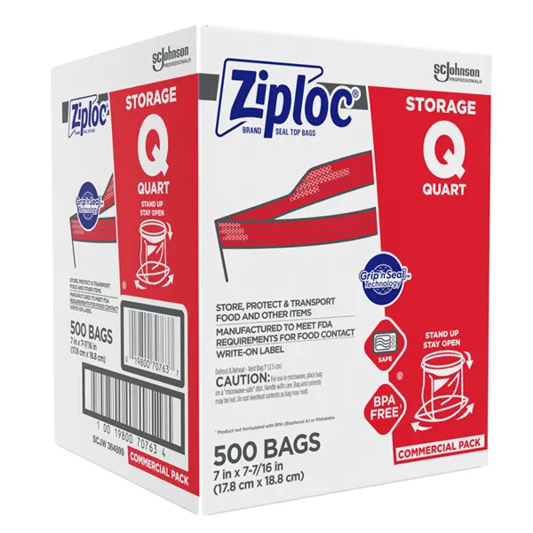 ZIPLOC SC Johnson Professional Ziploc Brand Storage Bags 1 Quart Size 500 Count Box 364899