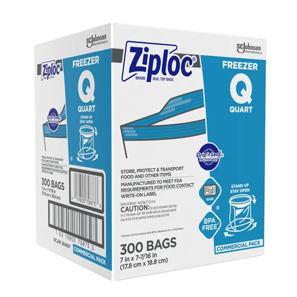 ZIPLOC SC Johnson Professional Ziploc Brand Freezer Bags 1 QUART / MEDIUM SIZE FREEZER BAGS Clear 364957