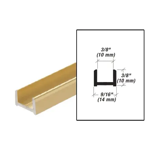 95 Inches Stock Length Low Profile Glazing Channel Fits 3/8 Inch Glass Bright Gold Anodized 95 Inches Stock Length Low Profile Glazing Channel Fits 3/8 Inch Glass Bright Gold Anodized