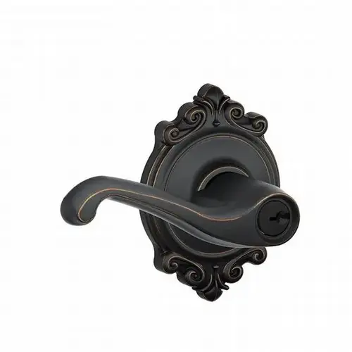 Flair Lever with Brookshire Rose Keyed Entry Lock C Keyway with 16211 Latch and 10063 Strike Aged Bronze Finish Flair Lever with Brookshire Rose Keyed Entry Lock C Keyway with 16211 Latch and 10063 Strike Aged Bronze Finish