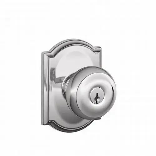 Georgian Knob with Camelot Rose Keyed Entry Lock C Keyway with 16211 Latch and 10063 Strike Bright Chrome Finish Georgian Knob with Camelot Rose Keyed Entry Lock C Keyway with 16211 Latch and 10063 Strike Bright Chrome Finish