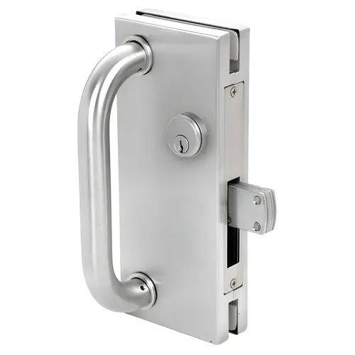 Satin Chrome 4" x 10" Custom Non-Handed Center Lock With Deadthrow Latch Satin Chrome 4" x 10" Custom Non-Handed Center Lock With Deadthrow Latch