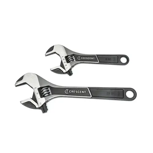 Adjustable Wrench Set Metric and SAE Wide Jaw Assorted in. L Black/Silver Adjustable Wrench Set Metric and SAE Wide Jaw Assorted in. L Black/Silver