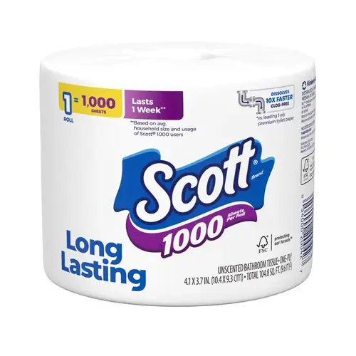 SCOTT BATH TISSUE SINGLE ROLL WHITE 1 INDIVIDUALLY WRAPPED - pack of 36