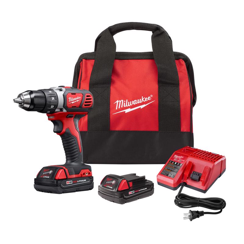 Milwaukee 2606-22CT Drill/Driver Kit, Battery Included, 18 V, 1.5, 3 Ah, 1/2 in Chuck, Keyless Chuck Red