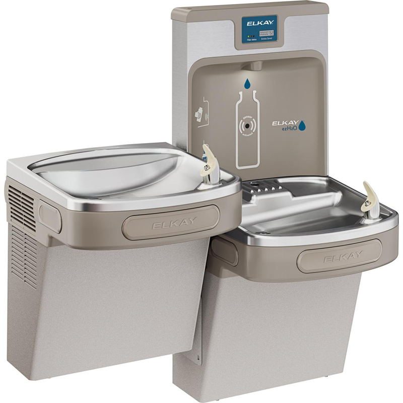 Elkay LZSTL8WSLP Filtered 8 GPH EZH2O ADA Light Gray Bi-Level Drinking Fountain with Bottle Filling Station Stainless Steel