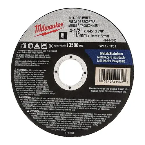 CUTTING WHEEL 4 1/2 X .045 X7/8 TYPE 1 - pack of 25 CUTTING WHEEL 4 1/2 X .045 X7/8 TYPE 1 - pack of 25