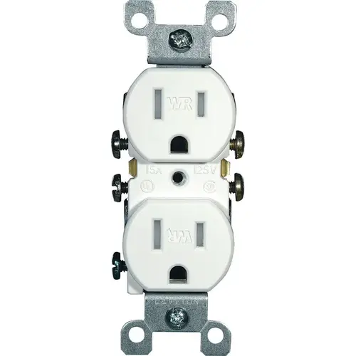 Duplex Receptacle, 2 -Pole, 15 A, 125 V, Push-In, Side Wiring, NEMA: 5-15R, White
