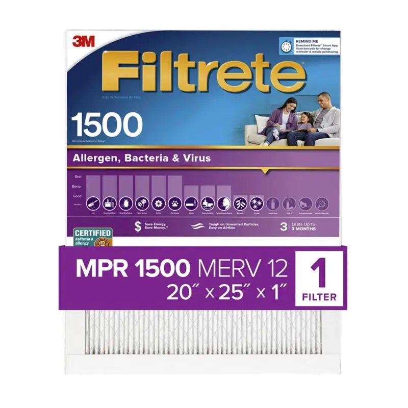 Filtrete Allergen Air Filter 20 W X 25 H X 1 D 12 MERV Pleated 2003-4