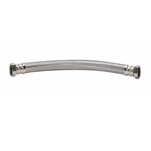 High-Flexible Water Heater Connector, 3/4 in, FIP, Stainless Steel, Nickel, 18 in L