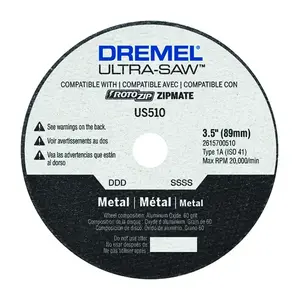 Dremel US510-01 Cutting Wheel, 3-1/2 in Dia, 0.049 in Thick, 60 Grit, Aluminum Oxide Abrasive Red