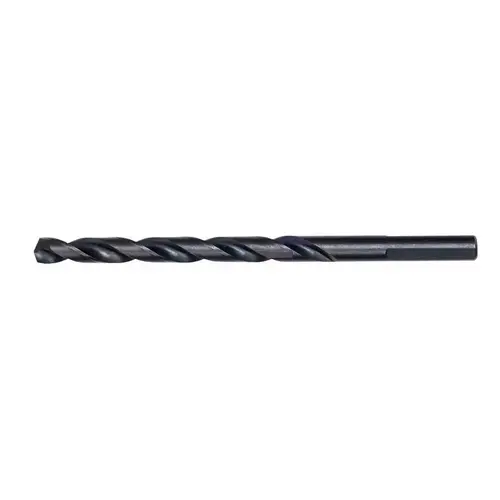 Jobber Drill Bit, 1/4 in Dia, 4 in OAL, Parabolic Flute, 3-Flute, 1/4 in Dia Shank Black Oxide Jobber Drill Bit, 1/4 in Dia, 4 in OAL, Parabolic Flute, 3-Flute, 1/4 in Dia Shank Black Oxide