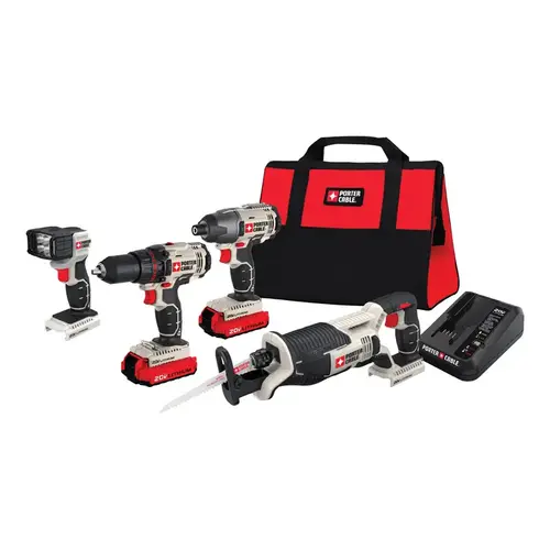 Combination Kit, Battery Included, 20 V, 4-Tool, Lithium-Ion Battery Combination Kit, Battery Included, 20 V, 4-Tool, Lithium-Ion Battery