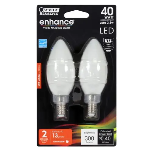40-Watt Equivalent B10 Candelabra Dimmable Filament CEC Frosted Glass Chandelier LED Light Bulb Soft White - Pair 40-Watt Equivalent B10 Candelabra Dimmable Filament CEC Frosted Glass Chandelier LED Light Bulb Soft White - Pair