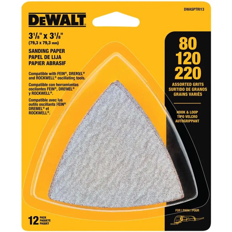 DEWALT Sandpaper 3-1/8 in L 80 120 220 Grit Aluminum Oxide Abrasive - pack of 12 DWASPTRI3