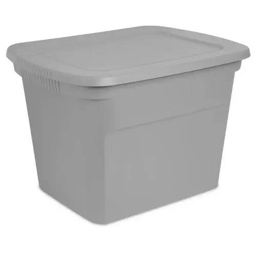 Storage Tote 18 gal Gray 16-1/8" H X 23-1/2" W X 18-3/8" D Stackable Gray Storage Tote 18 gal Gray 16-1/8" H X 23-1/2" W X 18-3/8" D Stackable Gray