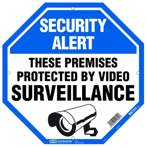 Property Sign, Octagon, SECURITY ALERT THESE PREMISES PROTECTED BY VIDEO SURVEILLANCE, Plastic - pack of 5 Property Sign, Octagon, SECURITY ALERT THESE PREMISES PROTECTED BY VIDEO SURVEILLANCE, Plastic - pack of 5