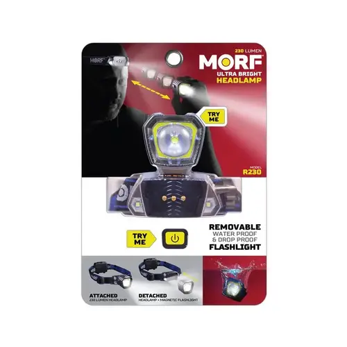 Police Security MORF R230 Series 3-in-1 Headlamp with Removable LED Magnetic Flashlight, AAA Alkaline Battery, 230 Black