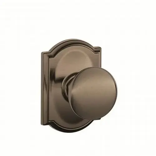 Plymouth Knob with Camelot Rose Interior Active Trim with 12326 Latch and 10269 Strikes Antique Nickel Finish Plymouth Knob with Camelot Rose Interior Active Trim with 12326 Latch and 10269 Strikes Antique Nickel Finish