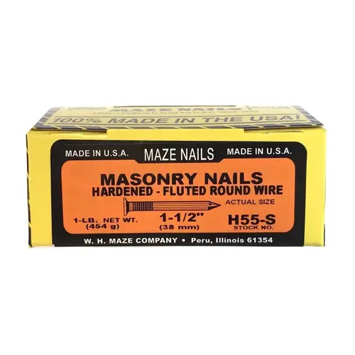 Masonry Nail, Hardened Steel, Fluted Round, 1.5-In., 1-Lb. Heat Treated Masonry Nail, Hardened Steel, Fluted Round, 1.5-In., 1-Lb. Heat Treated