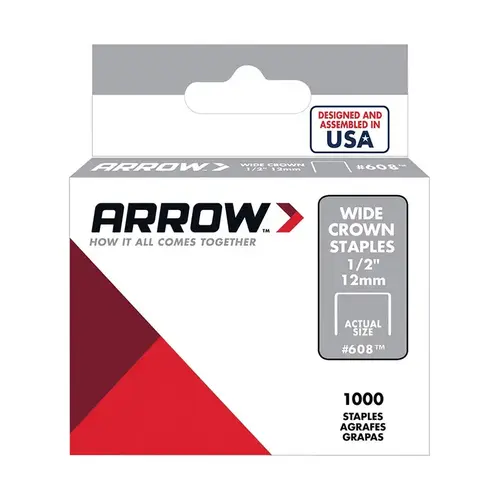 Standard Staples #608 1/2" W X 1/2" L 25 Ga. Wide Crown Gray Standard Staples #608 1/2" W X 1/2" L 25 Ga. Wide Crown Gray