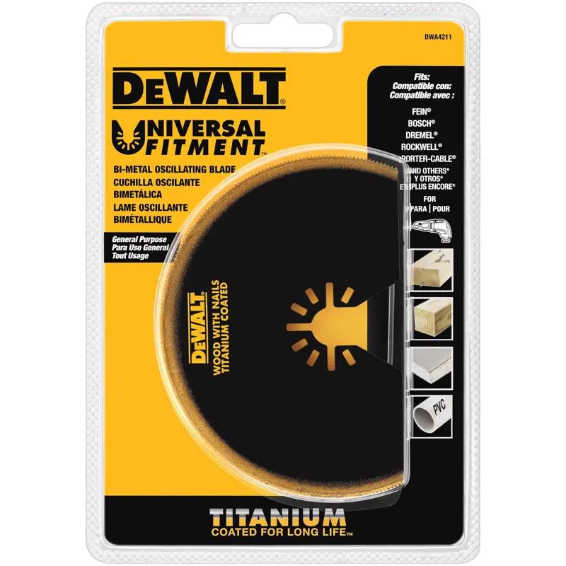 DEWALT Oscillating Blade Universal Fitment Bi-Metal Semi-Circle Titanium Nitride Coating Black DWA4211