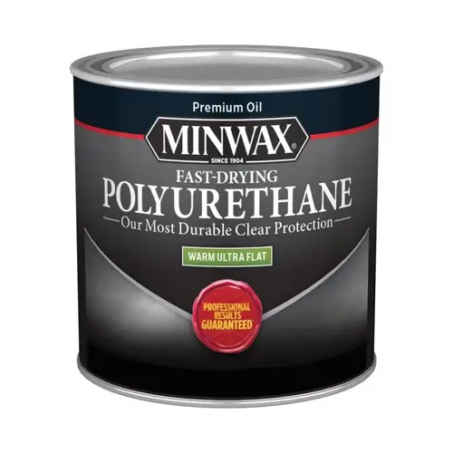 Fast-Drying Polyurethane Wood Finish, Warm Ultra-Flat, Liquid, Clear, 0.5 pt