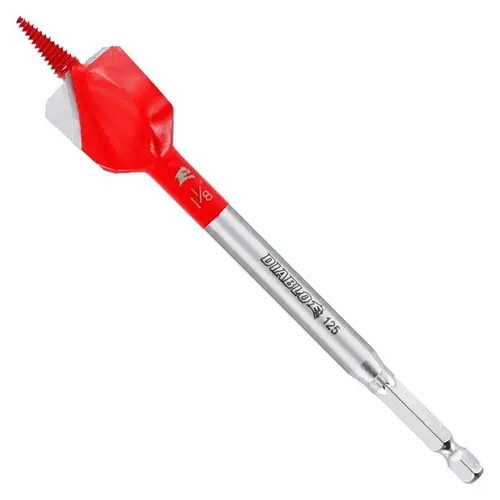 Demo Demon Spade Bit, 1-1/8 in Dia, 6 in OAL, 1/4 in Dia Shank, Hex Shank Demo Demon Spade Bit, 1-1/8 in Dia, 6 in OAL, 1/4 in Dia Shank, Hex Shank