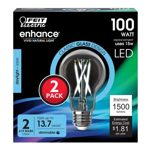 Filament LED Bulb Enhance A19 E26 (Medium) Daylight 100 Watt Equivalence Clear Filament LED Bulb Enhance A19 E26 (Medium) Daylight 100 Watt Equivalence Clear
