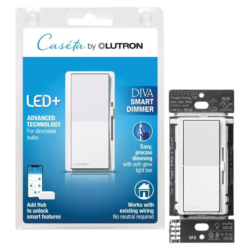Lutron Dimmer Switch Caseta Diva White 150 W Toggle Smart-Enabled White DVRF-6L-WH-R