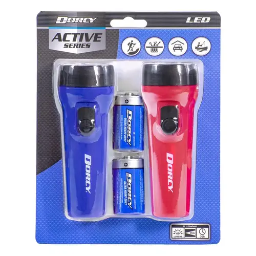 Flashlight, D Battery, LED Lamp, 50 hr Run Time, Blue - pack of 2 Flashlight, D Battery, LED Lamp, 50 hr Run Time, Blue - pack of 2