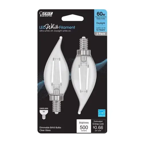 LED Flame Bulb BA10 E12 (Candelabra) Daylight 60 Watt Equivalence Clear