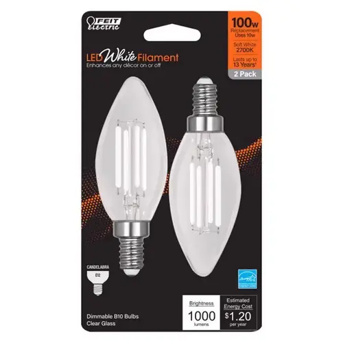 Filament LED Bulb B10 E12 (Candelabra) Soft White 100 Watt Equivalence Clear Filament LED Bulb B10 E12 (Candelabra) Soft White 100 Watt Equivalence Clear