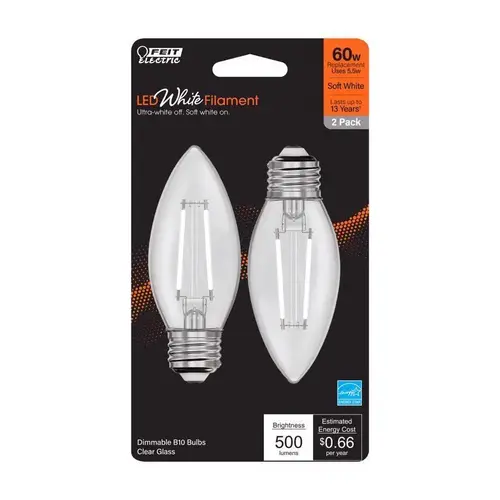 Filament LED Bulb B10 E26 (Medium) Soft White 60 Watt Equivalence Clear Filament LED Bulb B10 E26 (Medium) Soft White 60 Watt Equivalence Clear