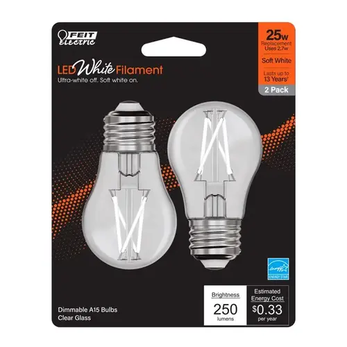 Filament LED Bulb White Filament A15 E26 (Medium) Soft White 25 Watt Equivalence Clear Filament LED Bulb White Filament A15 E26 (Medium) Soft White 25 Watt Equivalence Clear
