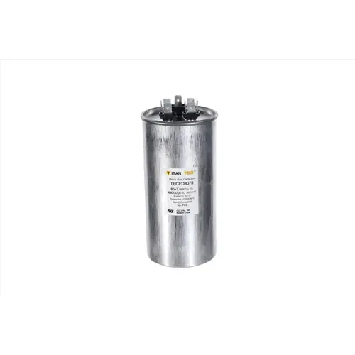 Titan Pro Run Capacitor 80+7.5 MFD 440/370-Volt Round Silver Titan Pro Run Capacitor 80+7.5 MFD 440/370-Volt Round Silver