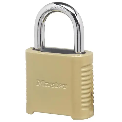 Padlock 1.13" H X 2" W X 6.56" L Steel 4-Dial Combination Gold Padlock 1.13" H X 2" W X 6.56" L Steel 4-Dial Combination Gold