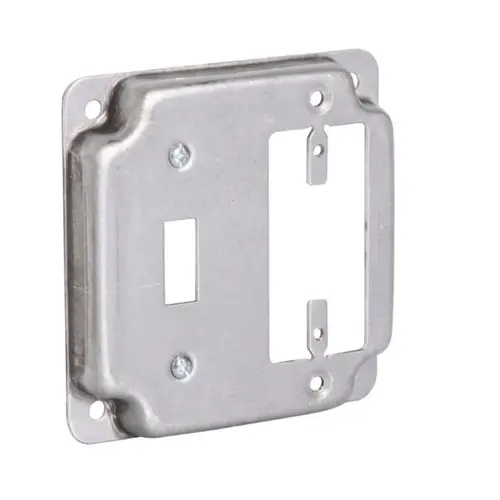 GFI Outlet and Toggle Switch 4 In. x 4 In. Square Device Cover GFI Outlet and Toggle Switch 4 In. x 4 In. Square Device Cover