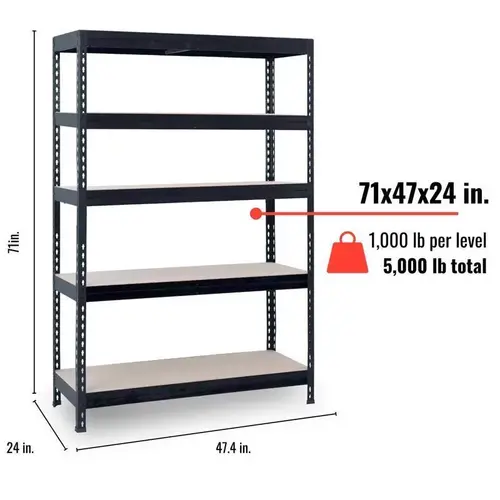 Shelving Unit Heavy Duty 71" H X 47.4" W X 24" D Metal Dark Grey