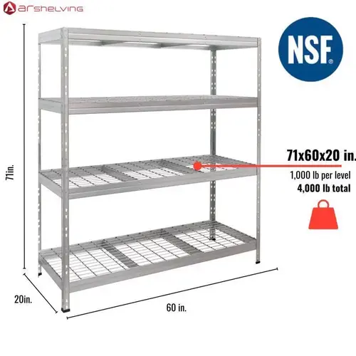 Shelving Unit Wire Heavy Duty 71" H X 60" W X 20" D Metal Galvanized