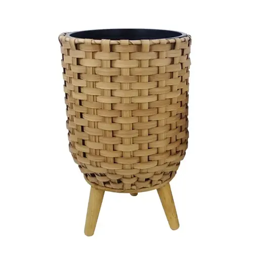 Plant Basket 15" H X 12" W X 12" D Plastic Wicker Beige/Black Beige/Black Plant Basket 15" H X 12" W X 12" D Plastic Wicker Beige/Black Beige/Black