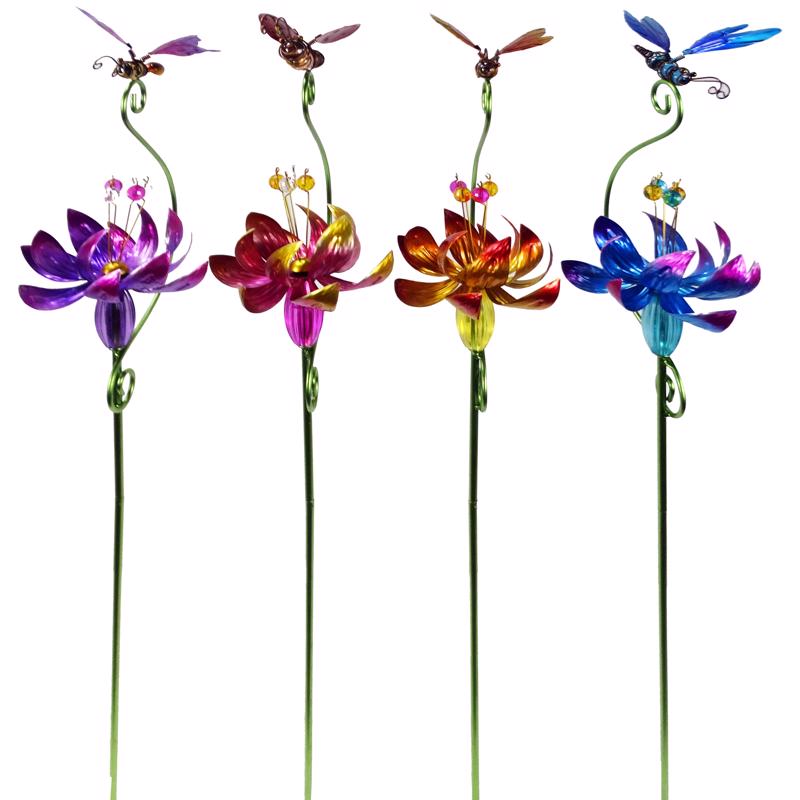 ALPINE LJJ1462A Outdoor Garden Stake Assorted Metal/Plastic 42" H Flower and Insect Assorted