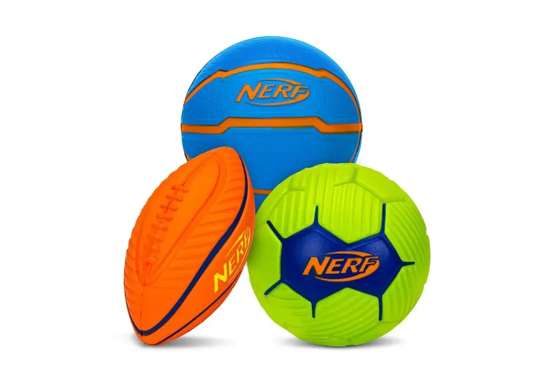 Nerf 92081C1 Ball Assortment Mini Soccer, Football, and Basketball