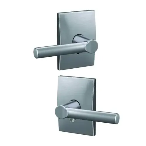 Broadway Lever with Century Rose Passage and Privacy Lock with 16600 Latch and 10027 Strike Satin Chrome Finish Broadway Lever with Century Rose Passage and Privacy Lock with 16600 Latch and 10027 Strike Satin Chrome Finish