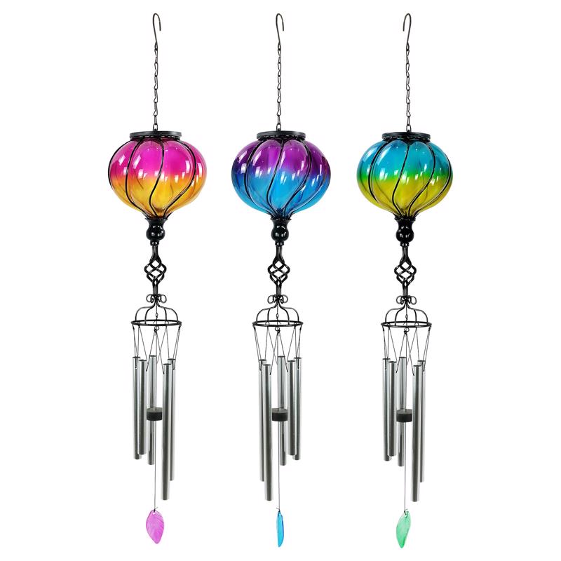 ALPINE LJJ1943A Wind Chime Assorted Glass/Metal 31" Solar Glass Balloon Assorted
