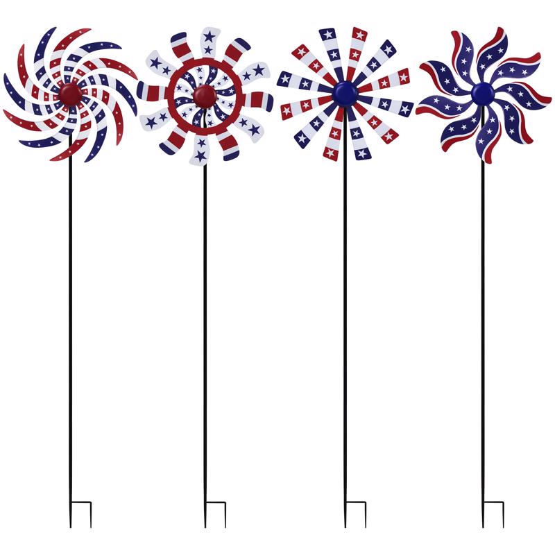 ALPINE QYY248A-301 Outdoor Garden Stake Multicolored Metal 37" H Patriotic Windmill Multicolored