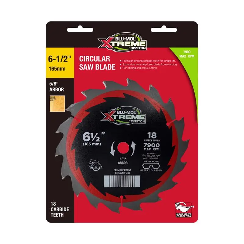 Blu-Mol Xtreme Circular Saw Blade 6-1/2 D X 5/8 Carbide Tipped 18 teeth E0217118 Blu-Mol Xtreme Circular Saw Blade 6-1/2 D X 5/8 Carbide Tipped 18 teeth E0217118
