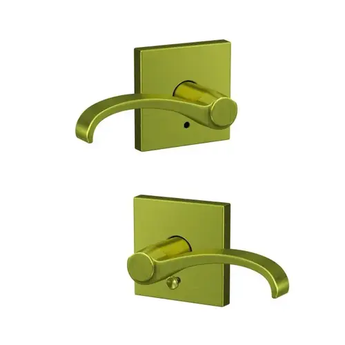 Whitney Lever with Collins Rose Passage and Privacy Lock with 16600 Latch and 10027 Strike Satin Brass Finish Whitney Lever with Collins Rose Passage and Privacy Lock with 16600 Latch and 10027 Strike Satin Brass Finish