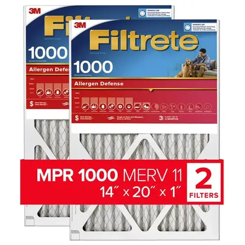 Air Filter 14" W X 20" H X 1" D 11 MERV Pleate - 2 per pack x3 packs Air Filter 14" W X 20" H X 1" D 11 MERV Pleate - 2 per pack x3 packs